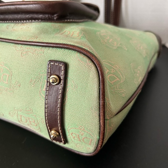 Vintage Dooney & Bourke Shoulder Tote Bag Green Canvas Vachetta Leather … - Picture 10 of 13